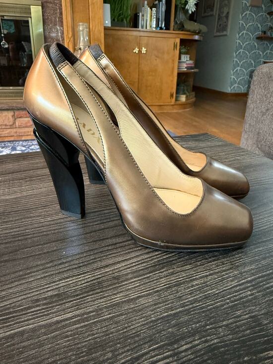 PRADA Shoes - Prada Metallic Bronze Leather Slingback Pumps Sz. 36 (COA)